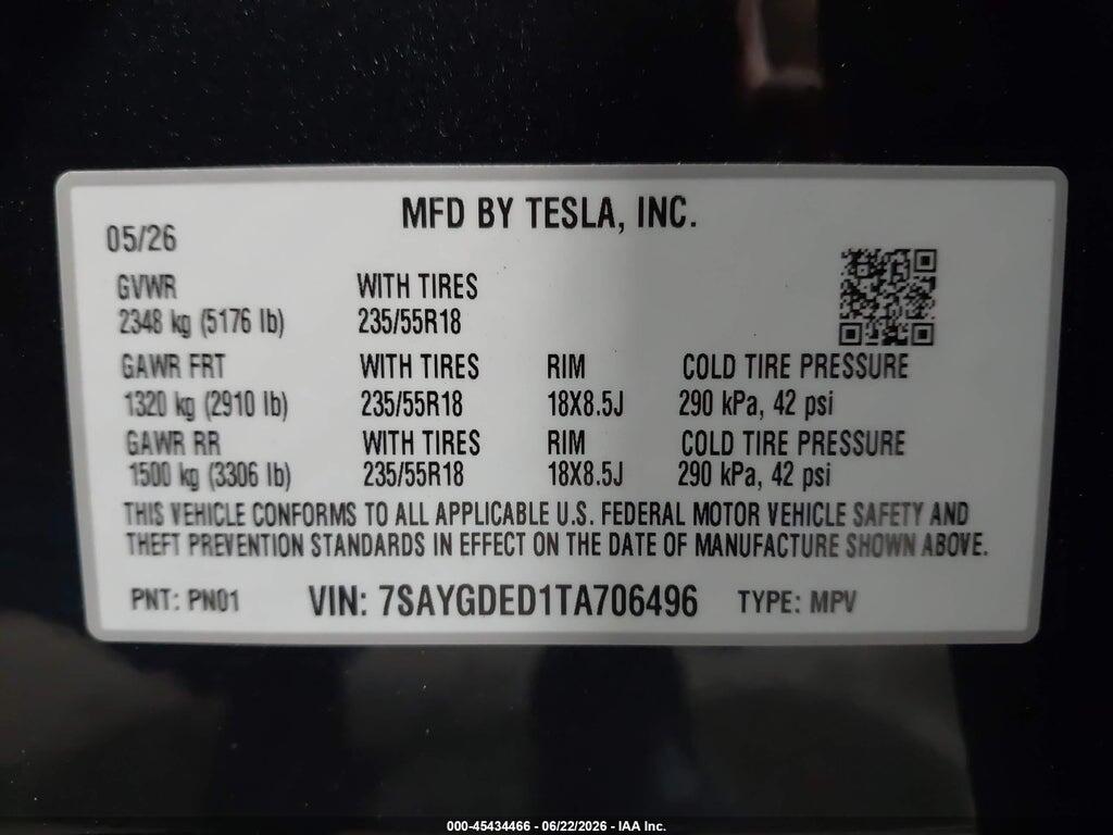 7SAYGDED1TA706496 2026 TESLA MODEL Y photo no. 9