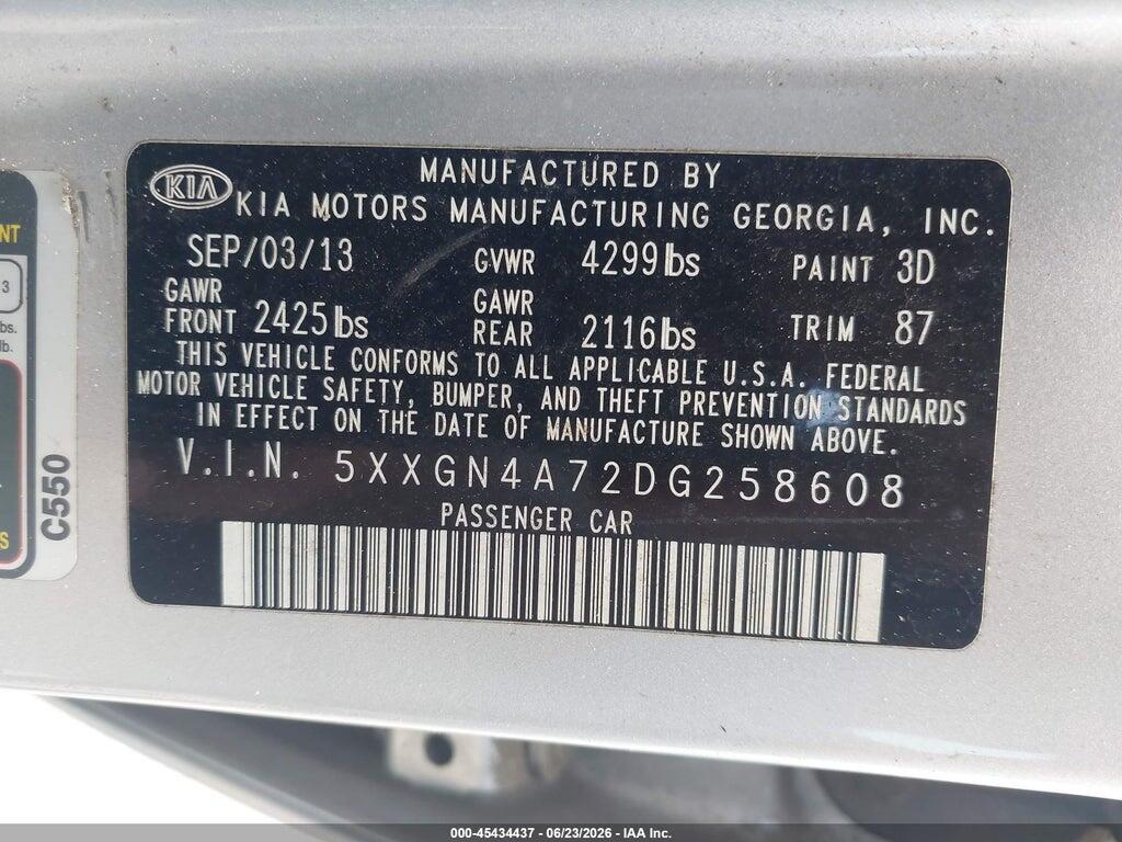 5XXGN4A72DG258608 2013 KIA OPTIMA photo no. 9