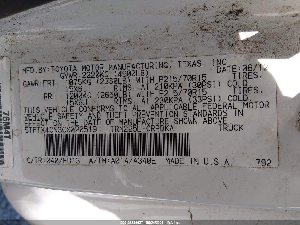 5TFTX4CN3CX020519 2012 TOYOTA TACOMA photo no. 9