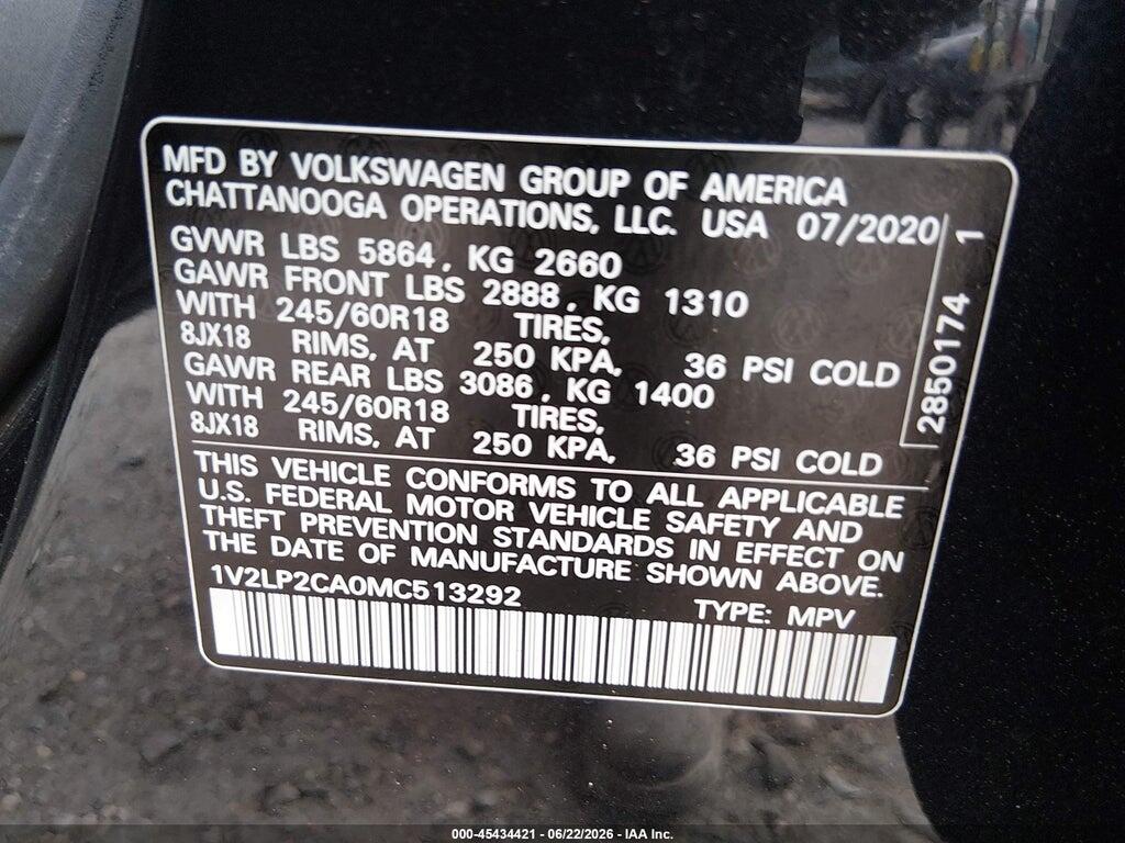 1V2LP2CA0MC513292 2021 VOLKSWAGEN ATLAS photo no. 9