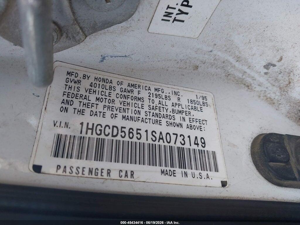 1HGCD5651SA073149 1995 HONDA ACCORD photo no. 9
