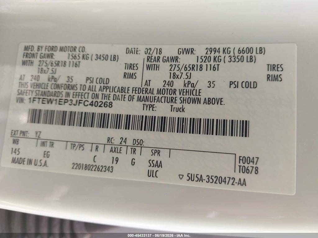 1FTEW1EP3JFC40268 2018 FORD F-150 photo no. 9