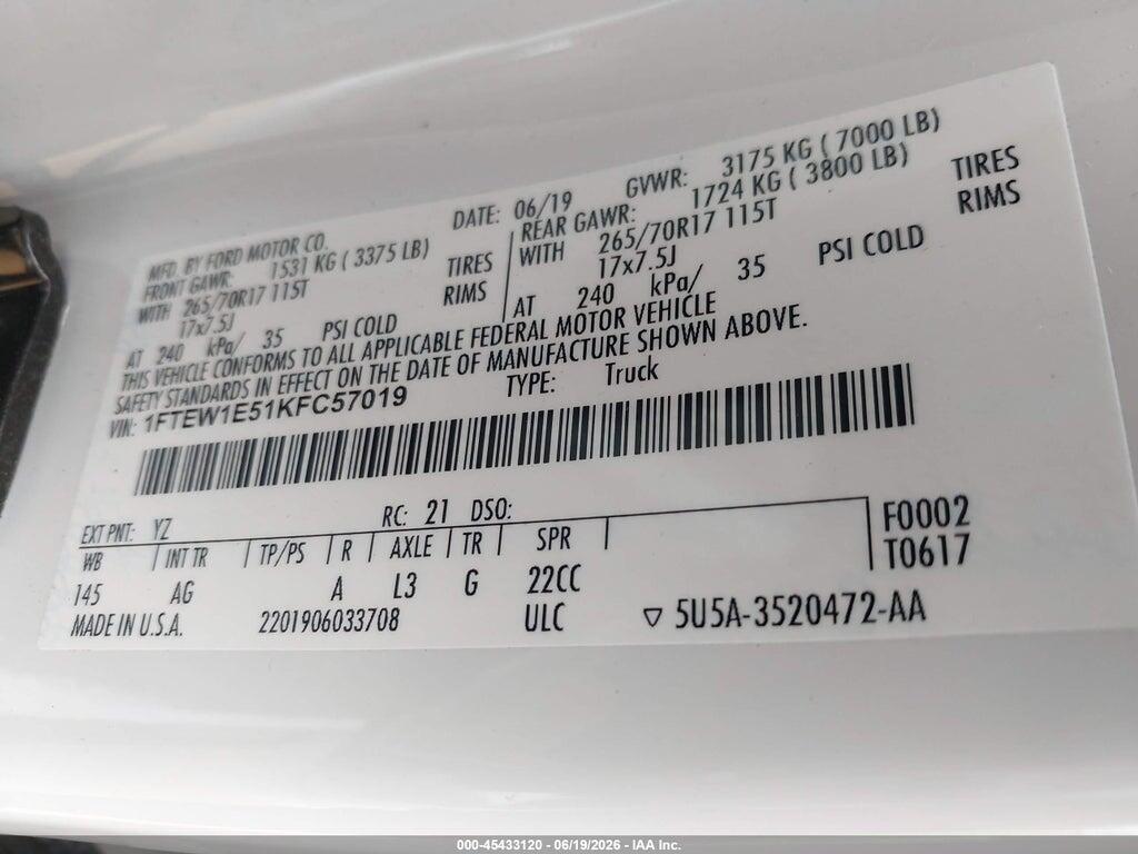 1FTEW1E51KFC57019 2019 FORD F-150 photo no. 9