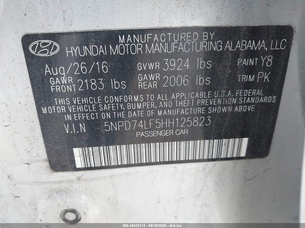 5NPD74LF5HH125823 2017 HYUNDAI ELANTRA photo no. 9