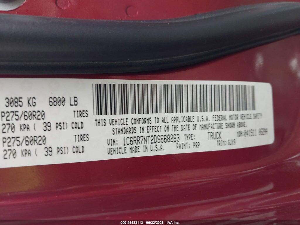 1C6RR7NT2DS668263 2013 RAM 1500 photo no. 9