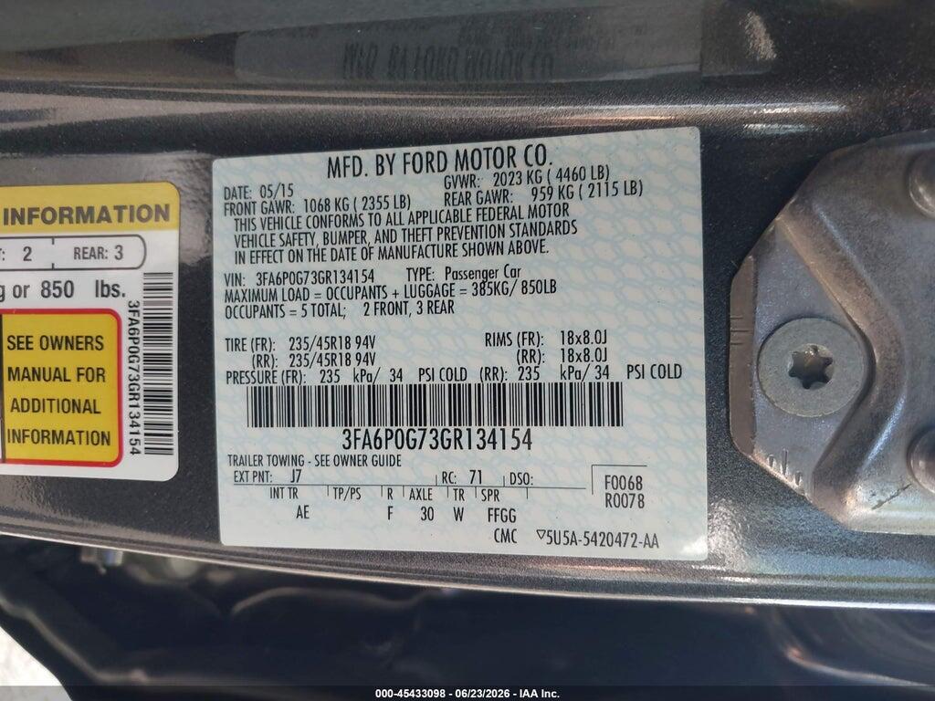 3FA6P0G73GR134154 2016 FORD FUSION photo no. 9