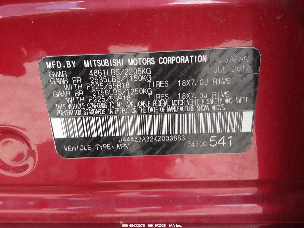 JA4AZ3A32KZ003883 2019 MITSUBISHI OUTLANDER photo no. 9