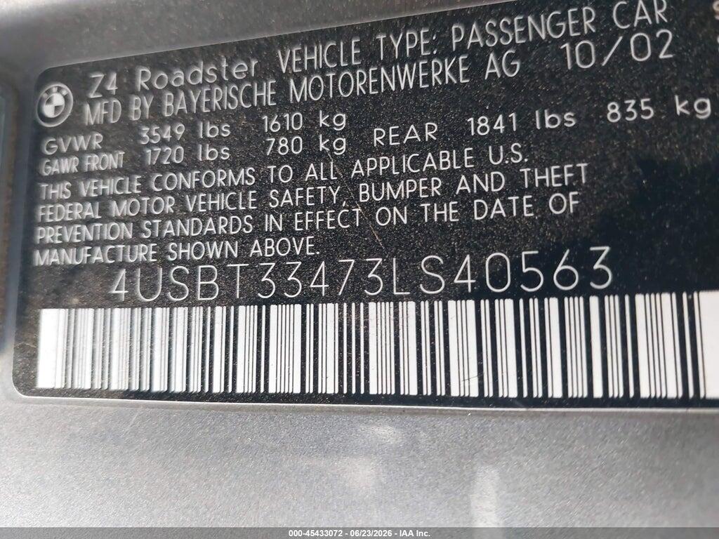 4USBT33473LS40563 2003 BMW Z4 photo no. 9