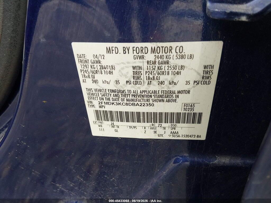 2FMDK3KC8DBA22350 2013 FORD EDGE photo no. 9