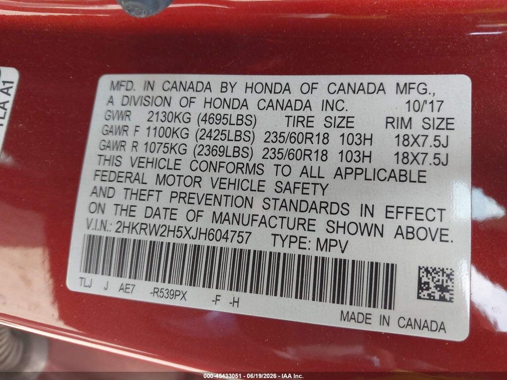 2HKRW2H5XJH604757 2018 HONDA CR-V photo no. 9