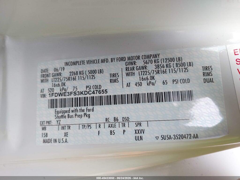 1FDWE3FS3KDC47655 2019 FORD E-350 CUTAWAY photo no. 9