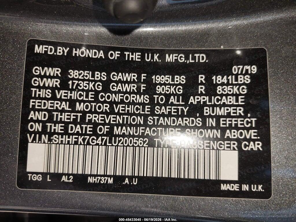 SHHFK7G47LU200562 2020 HONDA CIVIC photo no. 9