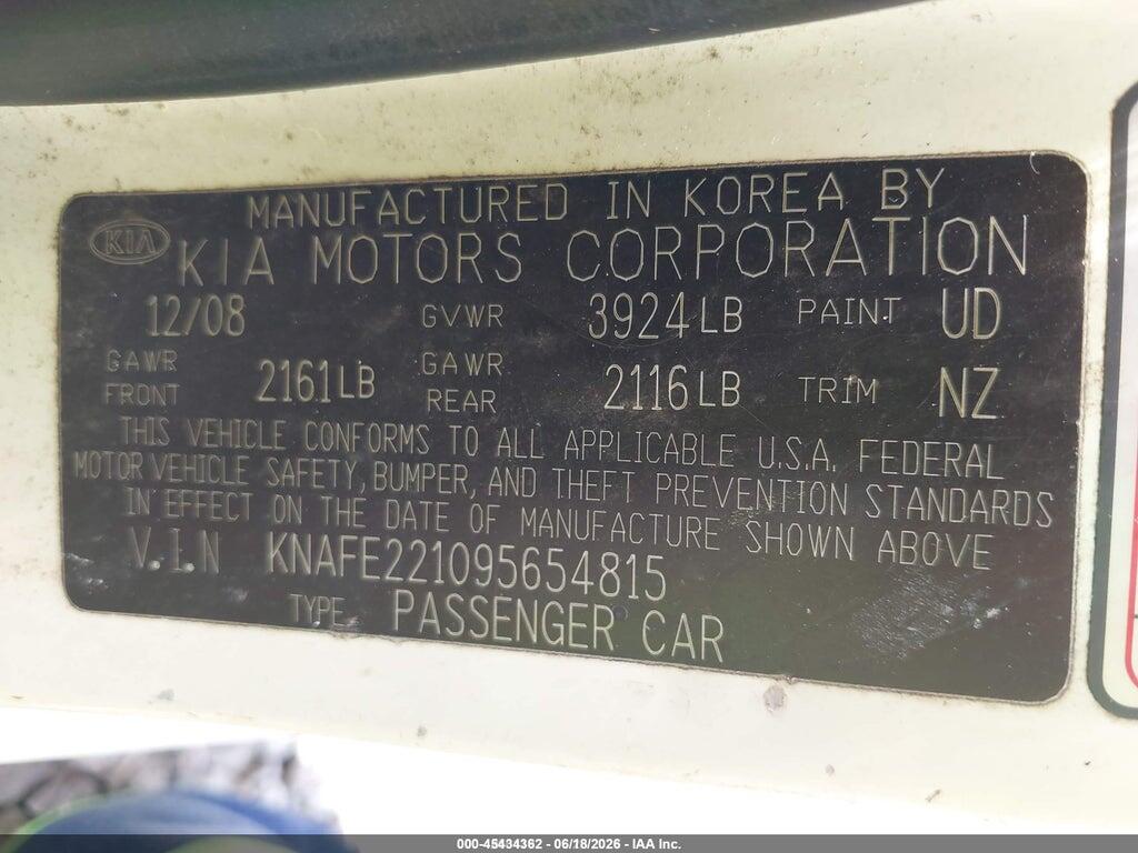 KNAFE221095654815 2009 KIA SPECTRA photo no. 9