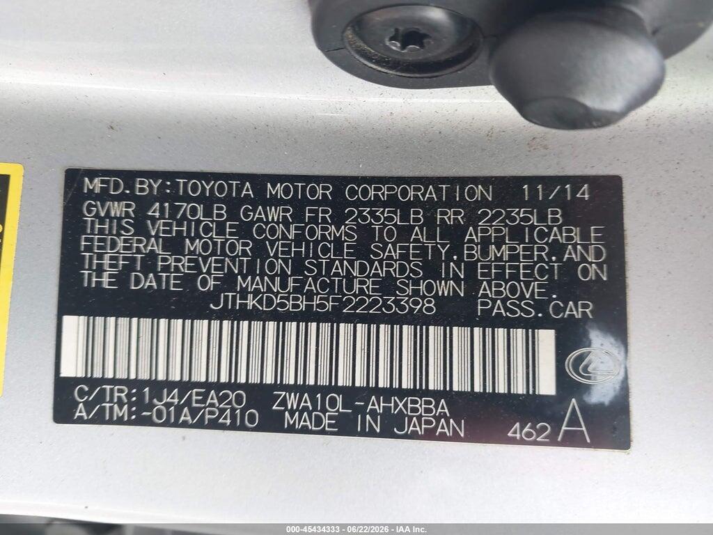 JTHKD5BH5F2223398 2015 LEXUS CT 200H photo no. 9