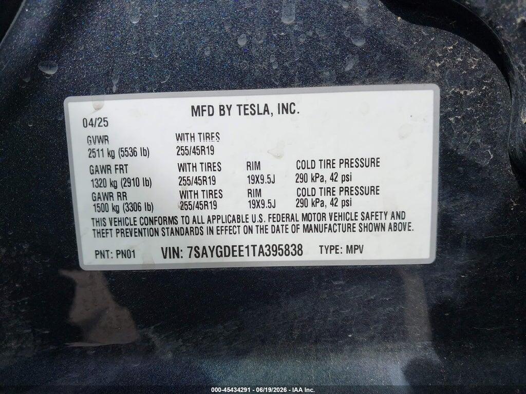 7SAYGDEE1TA395838 2026 TESLA MODEL Y photo no. 9