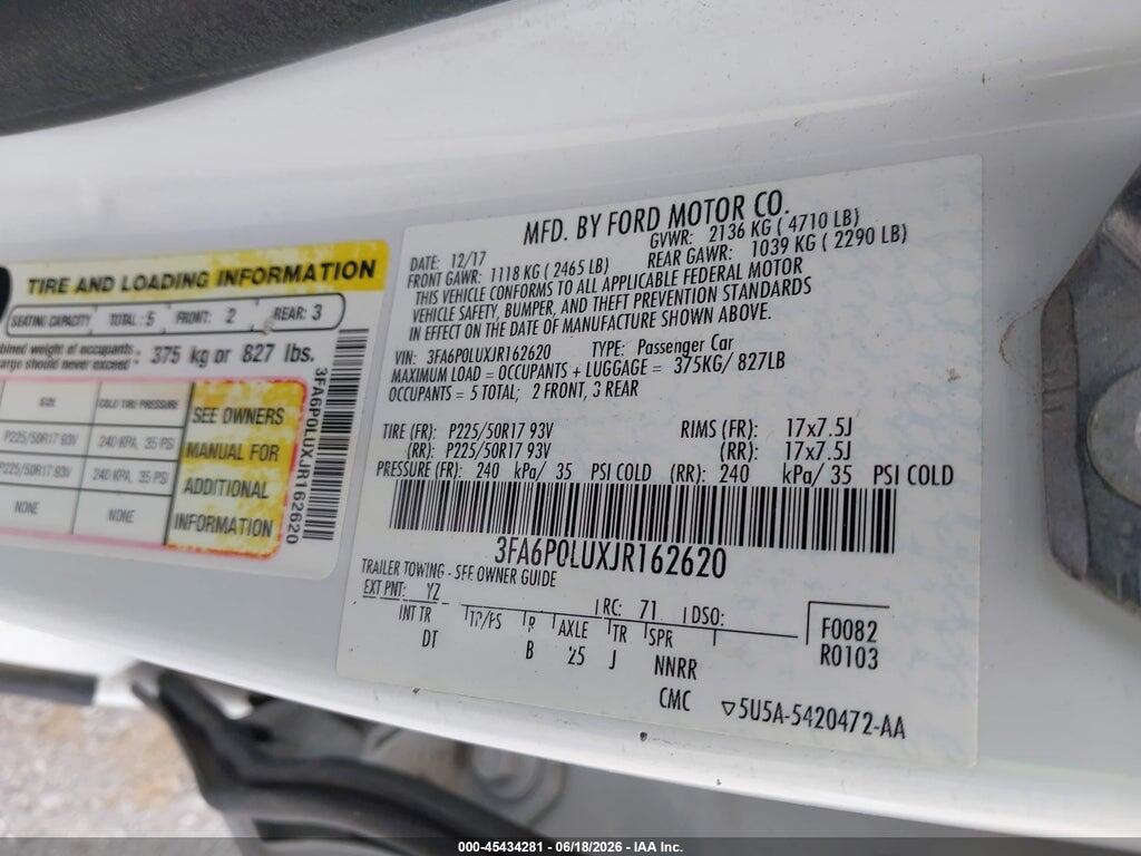 3FA6P0LUXJR162620 2018 FORD FUSION HYBRID photo no. 9