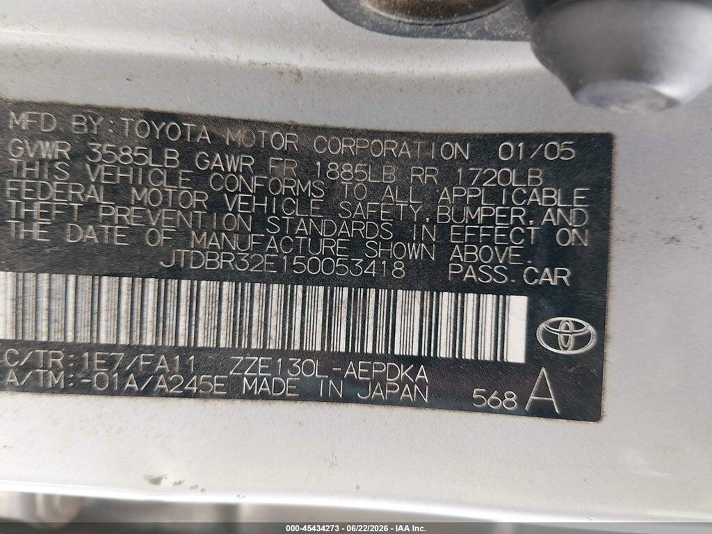 JTDBR32E150053418 2005 TOYOTA COROLLA photo no. 8