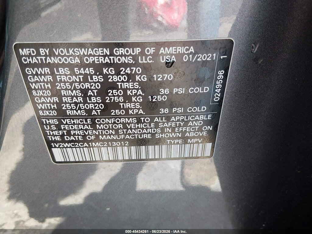 1V2WC2CA1MC213012 2021 VOLKSWAGEN ATLAS CROSS SPORT photo no. 9