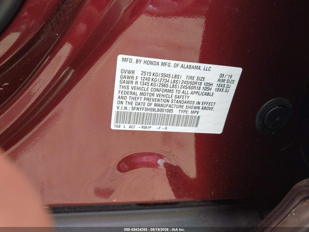 5FNYF5H59LB001085 2020 HONDA PILOT photo no. 9