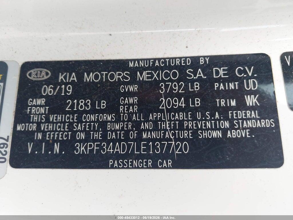 3KPF34AD7LE137720 2020 KIA FORTE photo no. 9