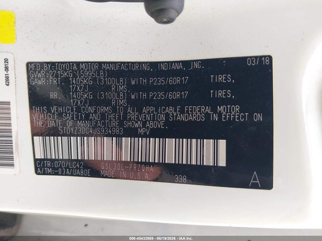 5TDYZ3DC4JS934983 2018 TOYOTA SIENNA photo no. 9