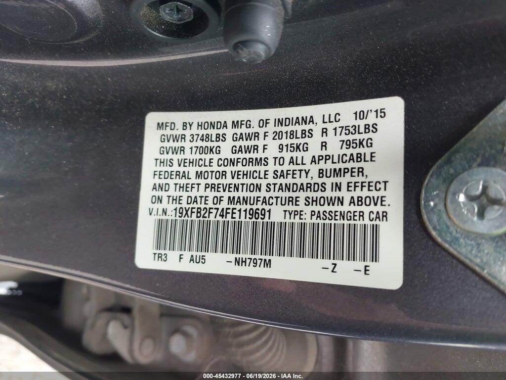 19XFB2F74FE119691 2015 HONDA CIVIC photo no. 9