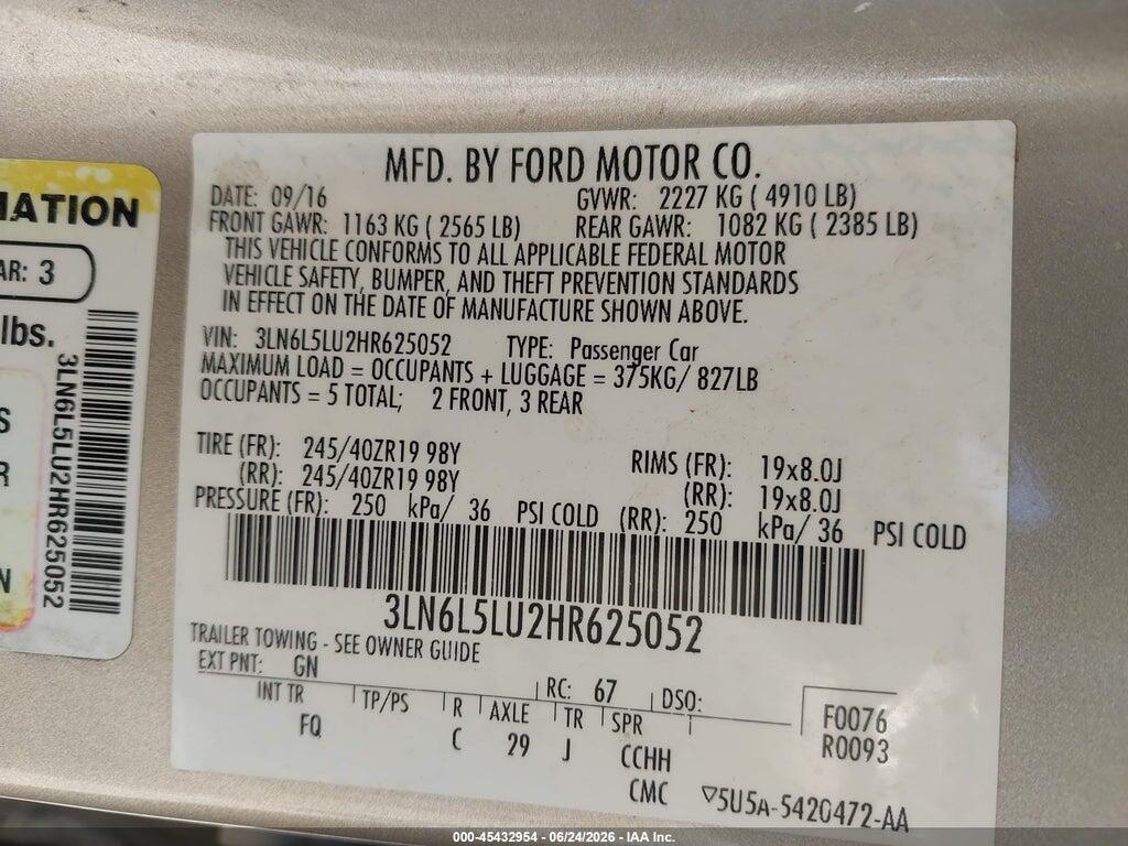 3LN6L5LU2HR625052 2017 LINCOLN MKZ HYBRID photo no. 9