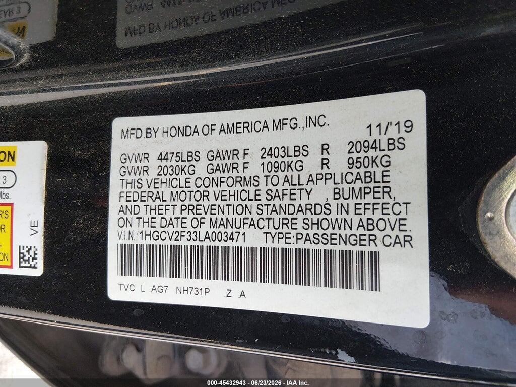1HGCV2F33LA003471 2020 HONDA ACCORD photo no. 9