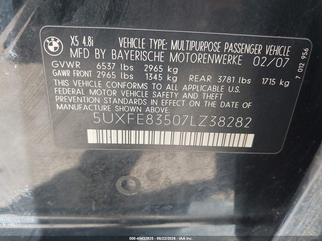 5UXFE83507LZ38282 2007 BMW X5 photo no. 9