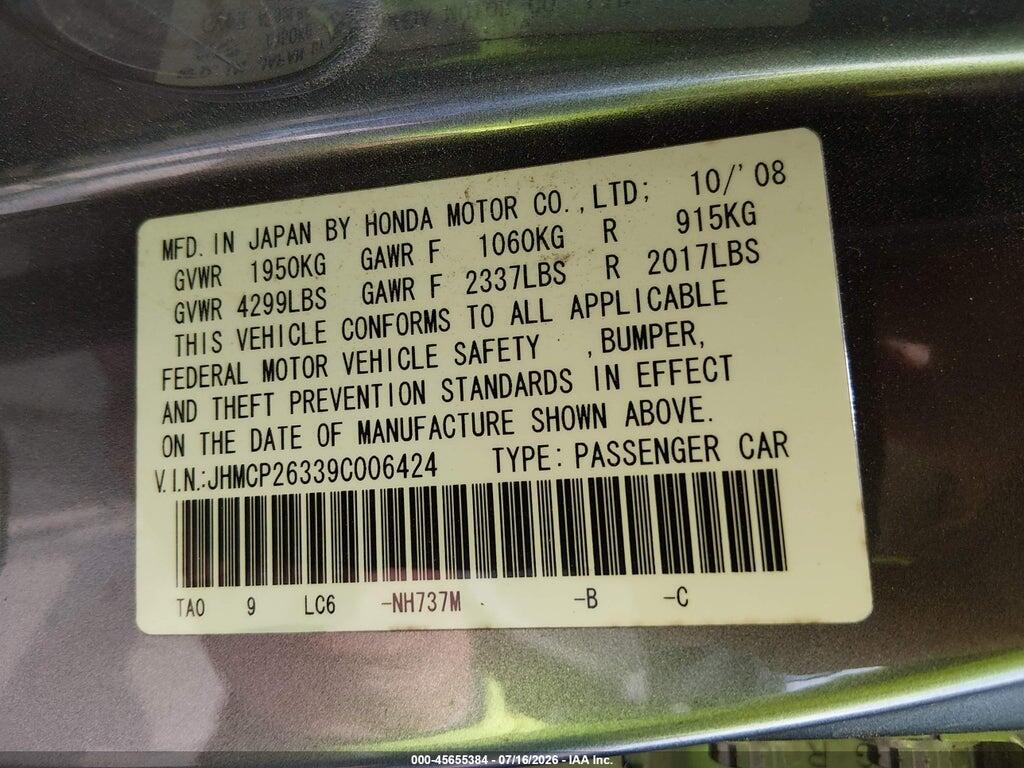 JHMCP26339C006424 2009 HONDA ACCORD photo no. 9
