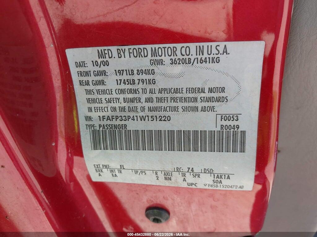 1FAFP33P41W151220 2001 FORD FOCUS photo no. 9