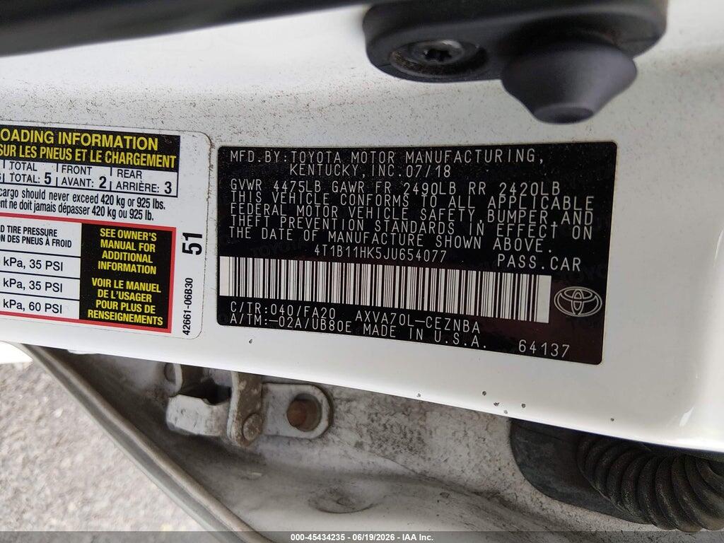 4T1B11HK5JU654077 2018 TOYOTA CAMRY photo no. 9