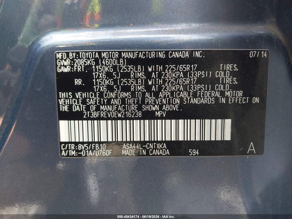 2T3BFREV0EW216238 2014 TOYOTA RAV4 photo no. 9