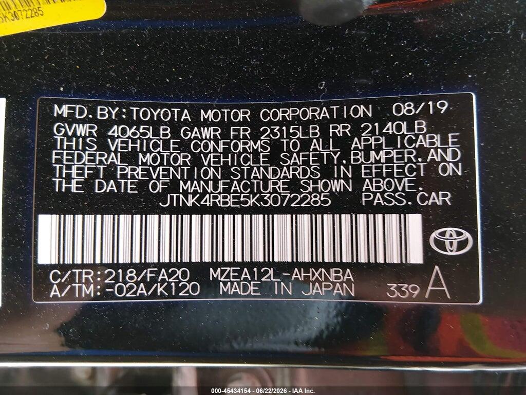 JTNK4RBE5K3072285 2019 TOYOTA COROLLA photo no. 9