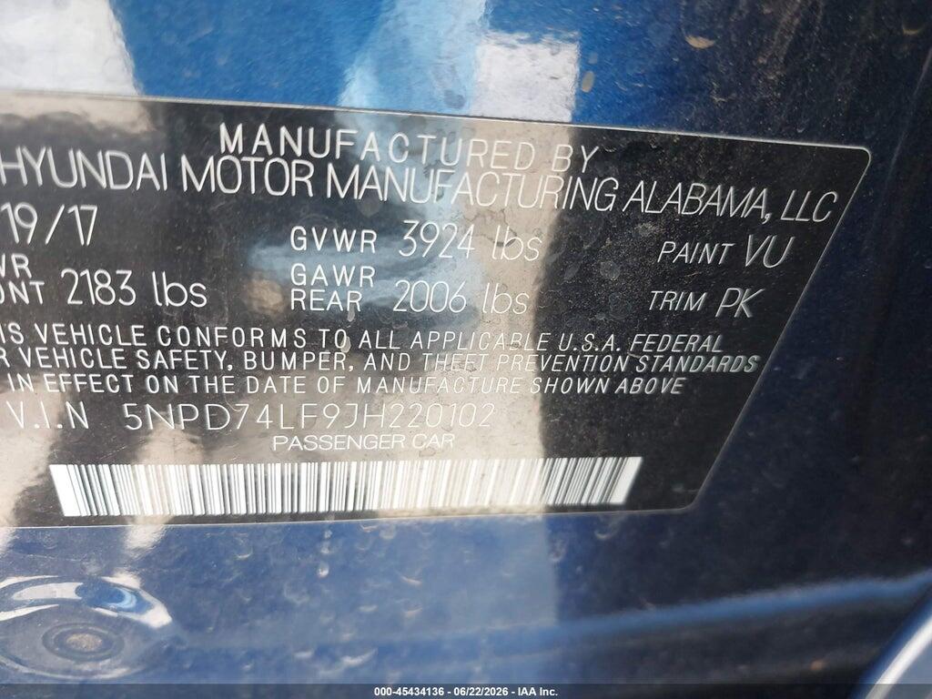 5NPD74LF9JH220102 2018 HYUNDAI ELANTRA photo no. 9