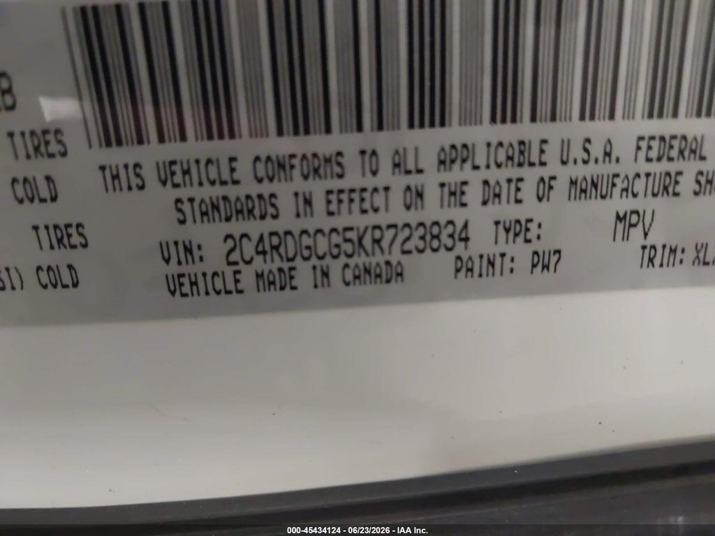 2C4RDGCG5KR723834 2019 DODGE GRAND CARAVAN photo no. 9