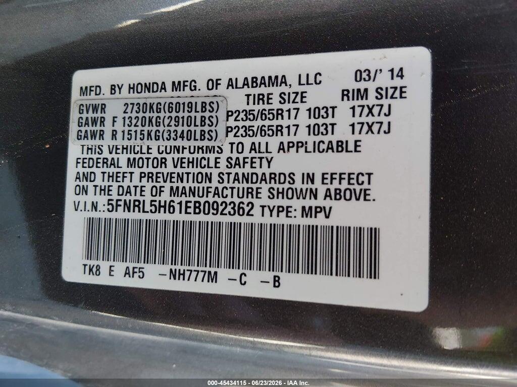5FNRL5H61EB092362 2014 HONDA ODYSSEY photo no. 9