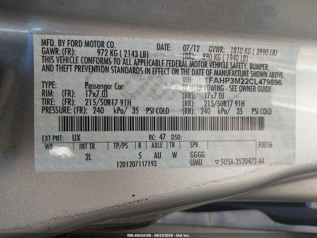 1FAHP3M22CL479896 2012 FORD FOCUS photo no. 9