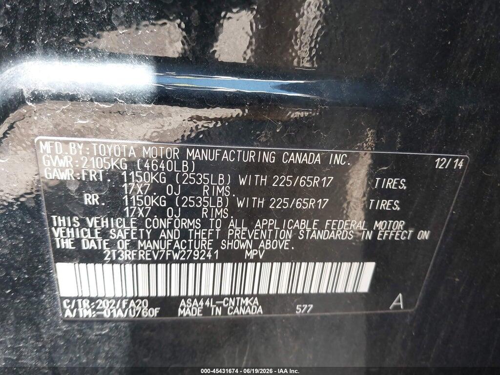 2T3RFREV7FW279241 2015 TOYOTA RAV4 photo no. 9