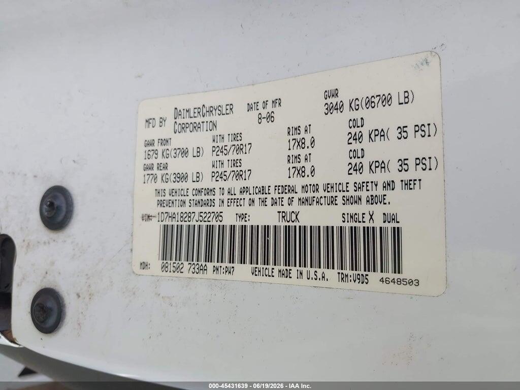 1D7HA18287J522705 2007 DODGE RAM 1500 photo no. 9
