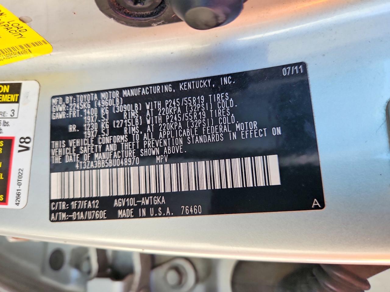 2011 TOYOTA VENZA FWD 4CYL — Фото 13 из 13