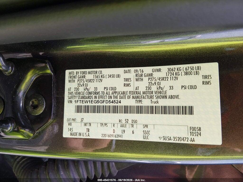 1FTEW1EG5GFD54524 2016 FORD F-150 photo no. 9