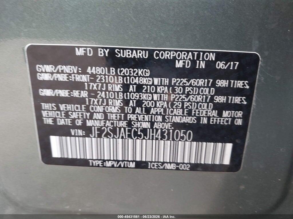 JF2SJAEC5JH431050 2018 SUBARU FORESTER photo no. 9