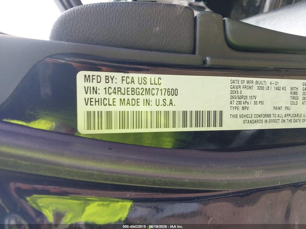 1C4RJEBG2MC717600 2021 JEEP GRAND CHEROKEE photo no. 9