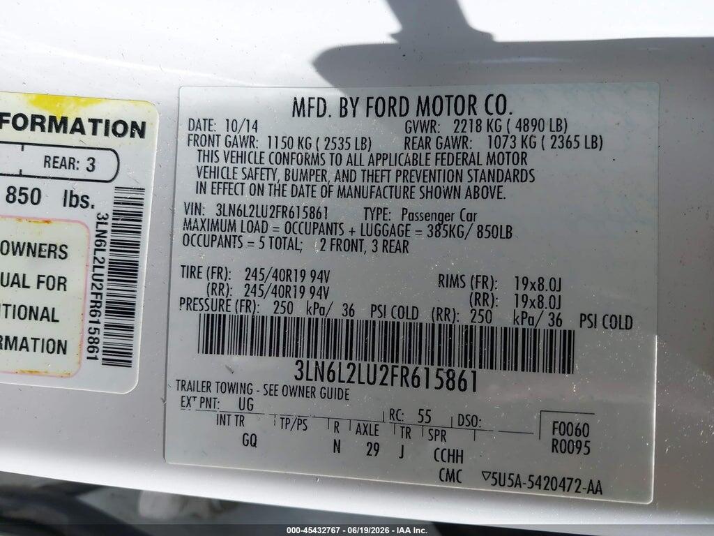 3LN6L2LU2FR615861 2015 LINCOLN MKZ HYBRID photo no. 9