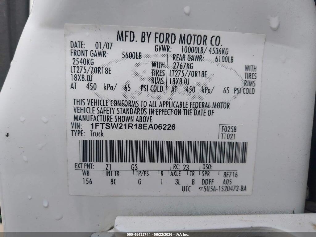 1FTSW21R18EA06226 2008 FORD F-250 photo no. 9