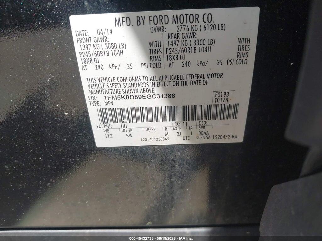 1FM5K8D89EGC31388 2014 FORD EXPLORER photo no. 9