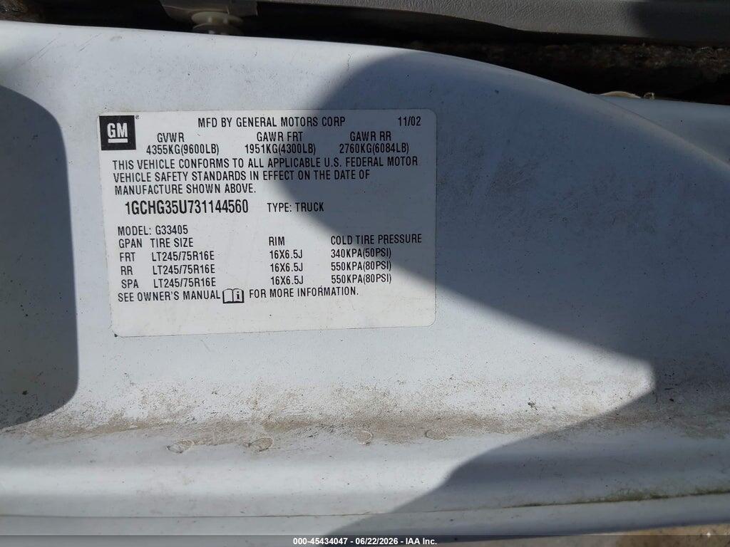 1GCHG35U731144560 2003 CHEVROLET EXPRESS photo no. 9