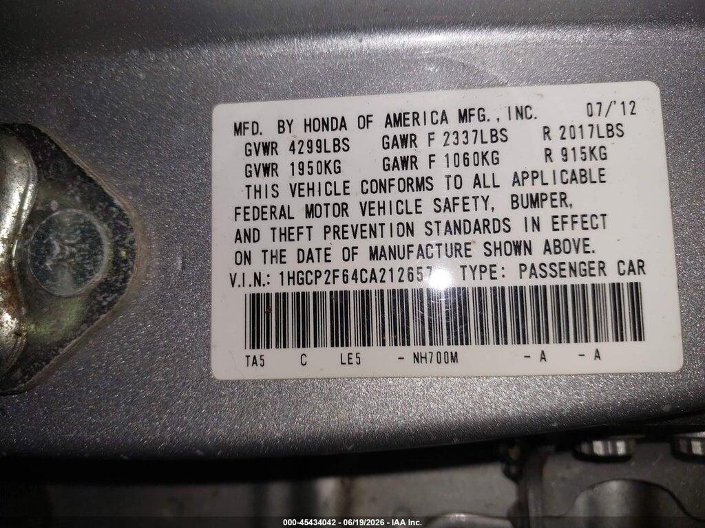 1HGCP2F64CA212657 2012 HONDA ACCORD photo no. 9