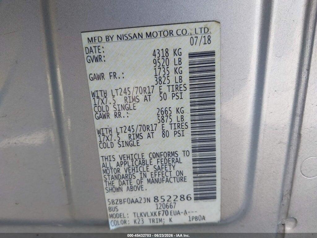 5BZBF0AA2JN852286 2018 NISSAN NV PASSENGER NV3500 HD photo no. 9